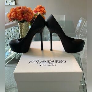 YSL Yves Saint Laurent Black Tribtoo Platform Pumps w/ Box & Dustbag Sz 38
